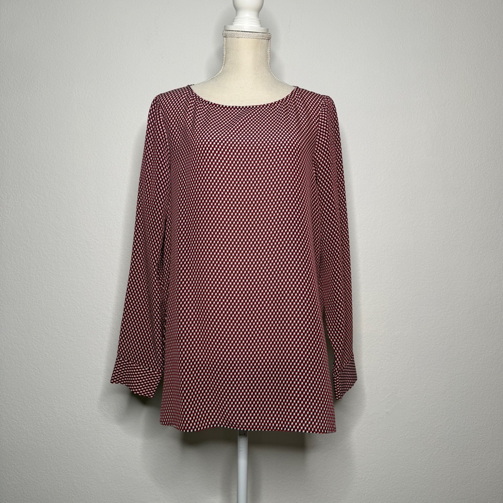 Theory Red White Blue Silk Geometric Cube Print Long Sleeve Blouse Size M